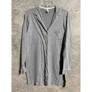 Victoria's Secret Pajama Top Womens L Button Up Cotton Blend Long Sleeve Gray